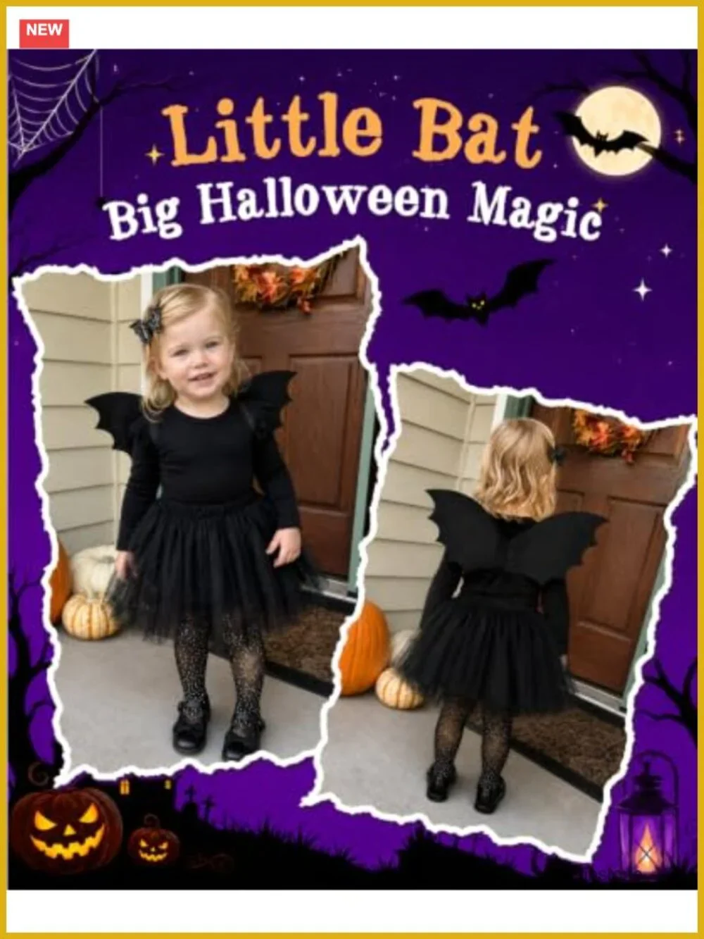 Kids Bat Girl Costume Halloween Tutu Set Toddler
